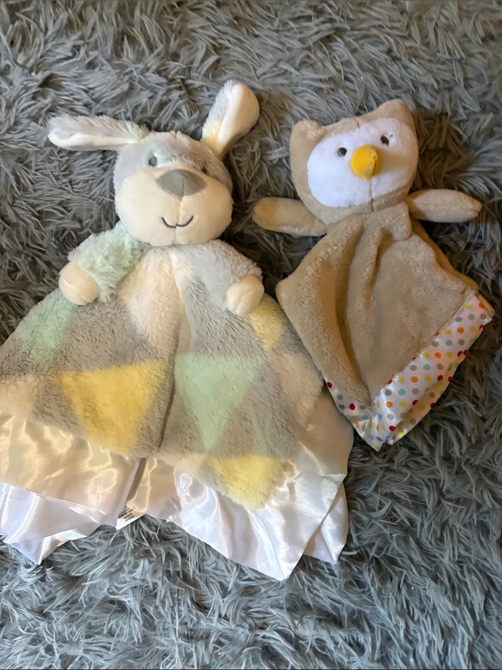 Plush Dog and Owl Baby Lovey Set - Neutral Pastel